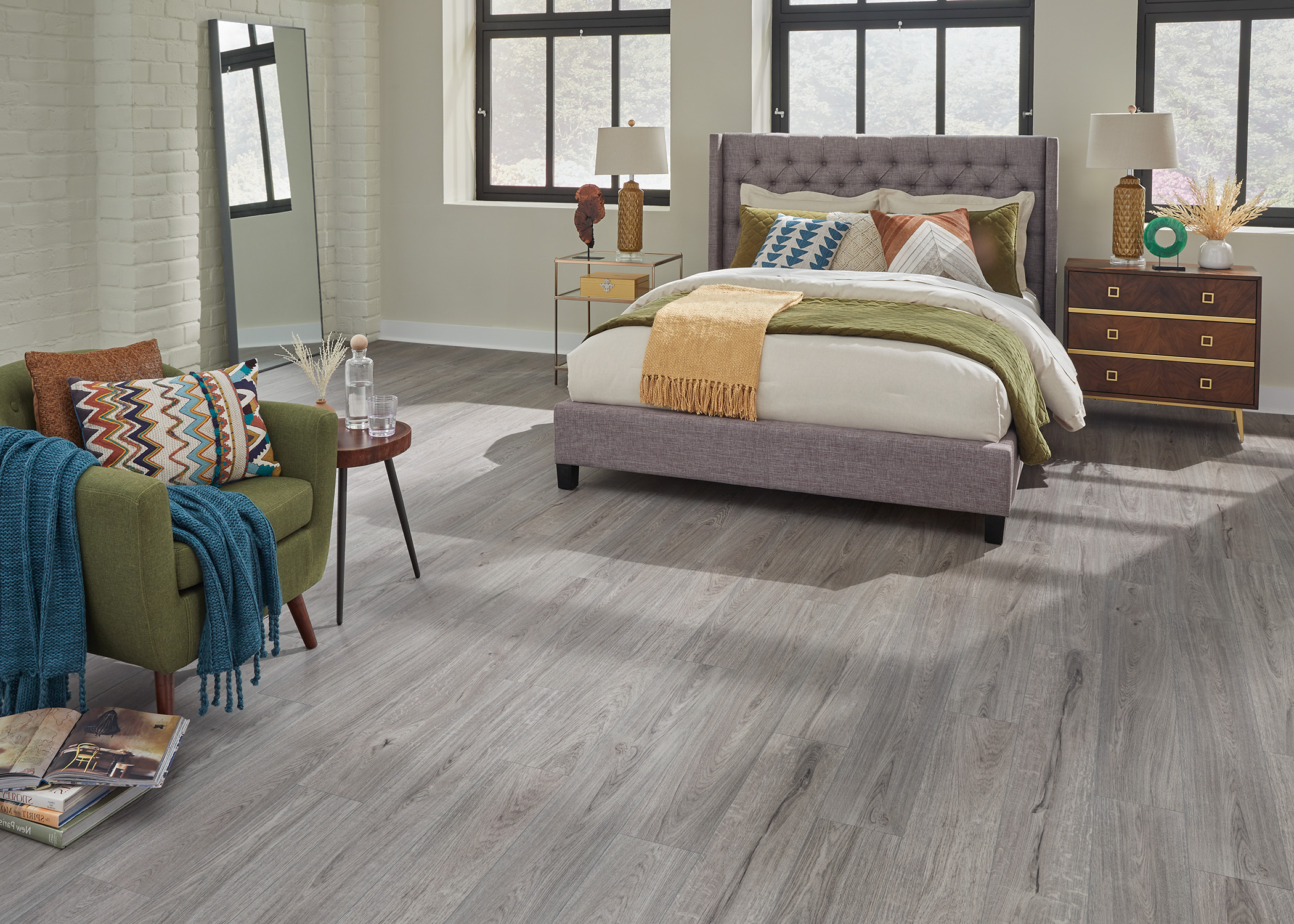 ReNature by CoreLuxe 5mm w/pad Bavarian White Oak Waterproof Rigid Vinyl Plank Flooring in bedroom
