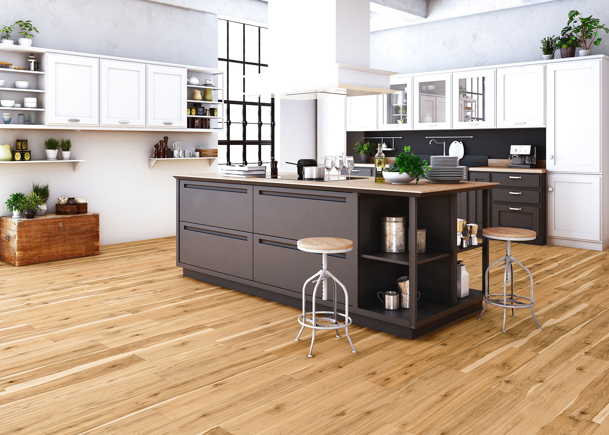 ReNature by CoreLuxe 5mm w/pad Royal Hampton Hickory Waterproof Rigid Vinyl Plank Flooring in kitchen
